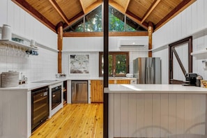 A modern rustic kitchen allows guests to whip up a feast at home, making the most of the region’s fine produce.

