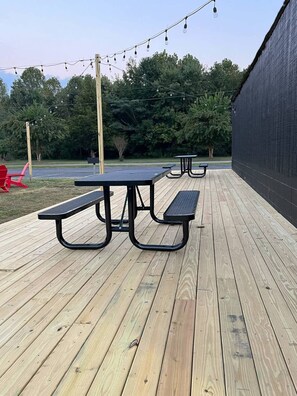 String lights on my wooden deck make for the ultimate backyard oasis.