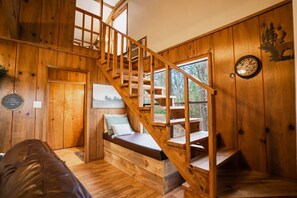 Stairs and window seat underneath