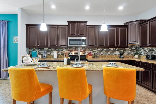 Kitchen island with bar seating for 3