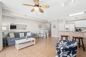 Gulf Front Living Area with Sleeper Sofa