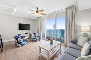 Gulf Front Living Area with Sleeper Sofa