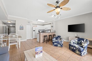 Gulf Front Living Area with Sleeper Sofa
