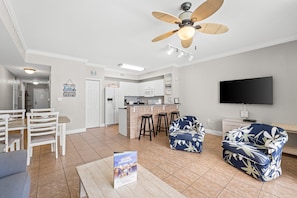 Gulf Front Living Area with Sleeper Sofa