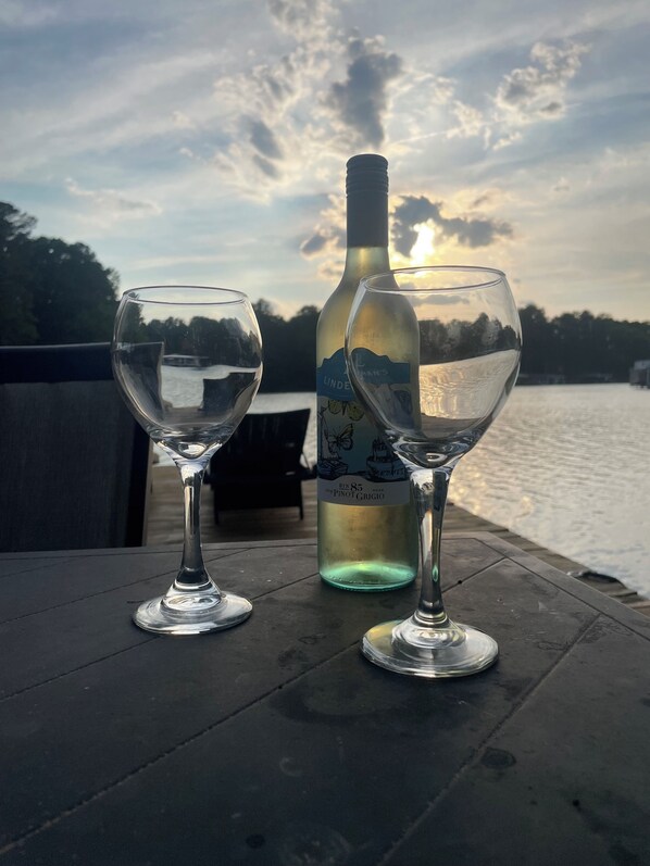 This photo is on the end of our boat dock you can see the sun set