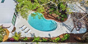 Brand new heated pool inspired by original 1950's bean shaped pools.