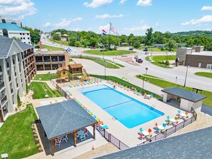 Aerial View of Roak Seasonal Pool & Cabana, and the Fenced Play Area