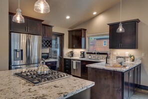 Kitchen area with stainless steel appliances