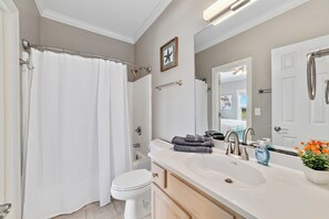 1st floor full bath is attached to master bedroom and accessible via hallway too