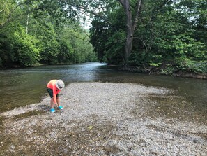 Mid river pebble beach just a short way down the river
