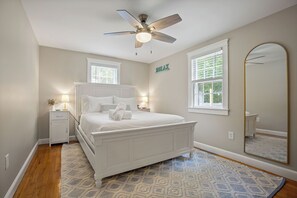 Sink into serenity in a peaceful room, wrapped in extra-cozy, freshly cleaned linens