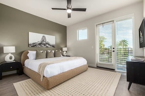 Primary Bedroom with King Bed with Hotel Quality Linens and Patio Access