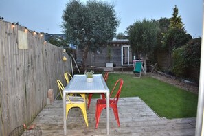 Decked seating area in garden