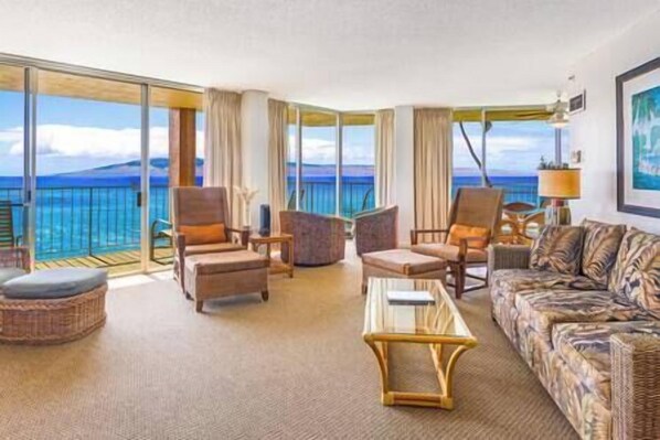 Expansive ocean and island views in this spacious wrap around condo