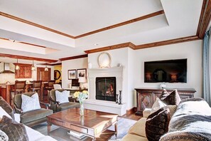 Living room and fireplace