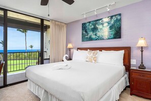 Primary bedroom with King bed, ocean views