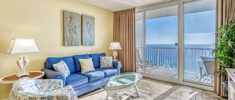 Gulf front living room will take your breath away!