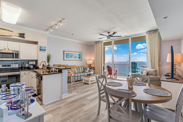 Enjoy margaritas while viewing dolphins from the balcony