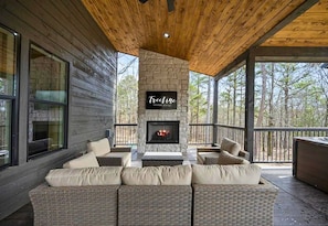 This cozy corner with its warm fireplace is the perfect spot to unwind and catch up.