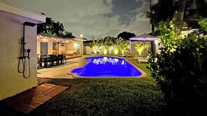 Saltwater pool, outdoor shower with hot water.