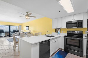 Kitchen overlooking the living area