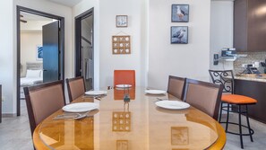 Large sinuos dining table for six.
