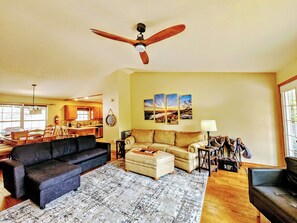 Lots of room in this open vaulted ceiling living room.