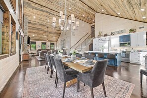 A stylish dining area that can seat up to 10 people.