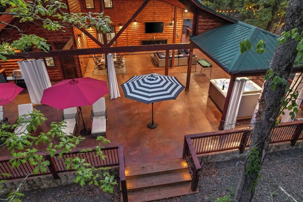 Mystic River Retreat has a huge deck, great for hanging out with friends and family.