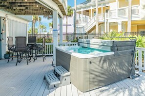 Relax in the private hot tub