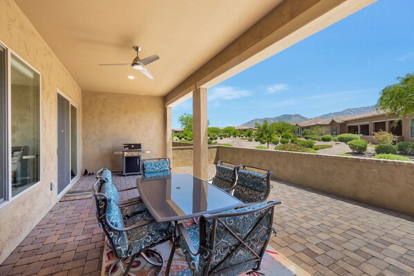 Relax on the back patio, perfect for morning coffee or evening wine!