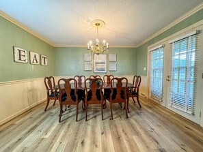 Dining table with seating for 8