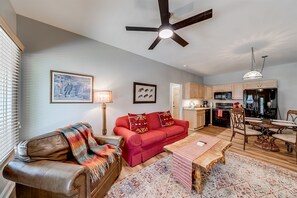 Living area with view of kitchen