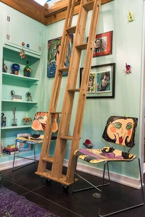 The ladder looks decorative but it is your entrance to the loft above where the whole world can feel just a little bit different. Another sleeping area or a just another place to hang.  IMPORTANT: Please read Loft Disclosure in "Other things to note"