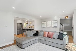 This large sectional includes a full size pull out couch to accommodate extra guests if needed!