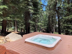 Many guests consider (optional) Rainbow Hot Tub a highlight of their stay. Set it at 80 for a refreshing cool dip or soothe aching muscles at 104. Enjoy rainbow light therapy in the evening. In winter, it's often surrounded by a cathedral of snow.