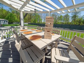 Enjoy dinner on the deck or some ice cold beverages and some table top jenga!