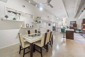 Open floor plan gives off loft vibes.  Spacious, high ceilings.
