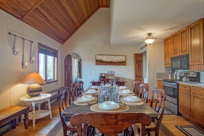 This dining room is on the main level. The table seats 8.