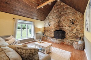 The cozy room with queen sleeper sofa