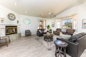 Spacious living area with comfortable couch