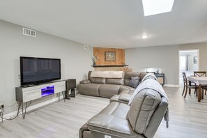 Living Room | Recliner Sofa | Gas Fireplace | Desk