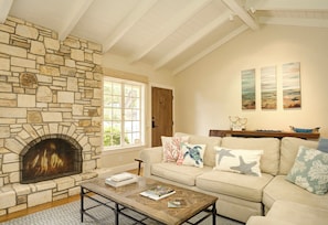 Living Room ~ TV, Vaulted Ceilings and a Gas Fireplace