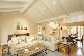 Living Room ~ TV, Vaulted Ceilings and a Gas Fireplace