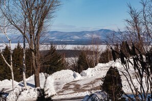 View from the master bedroom, looking across the street at Lake Winnipesaukee.
