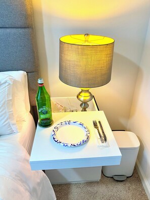 Sliding night stand can be used as dinning table