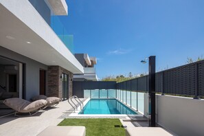 A private,20 sq.m. swimming pool, 1.4 m deep with step access.