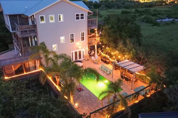 Aerial side view of the home