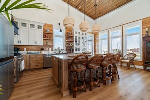 Ample seating for the whole crowd at counters and dining table