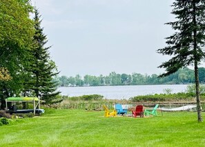 Enjoy the fire pit steps away from your private dock.